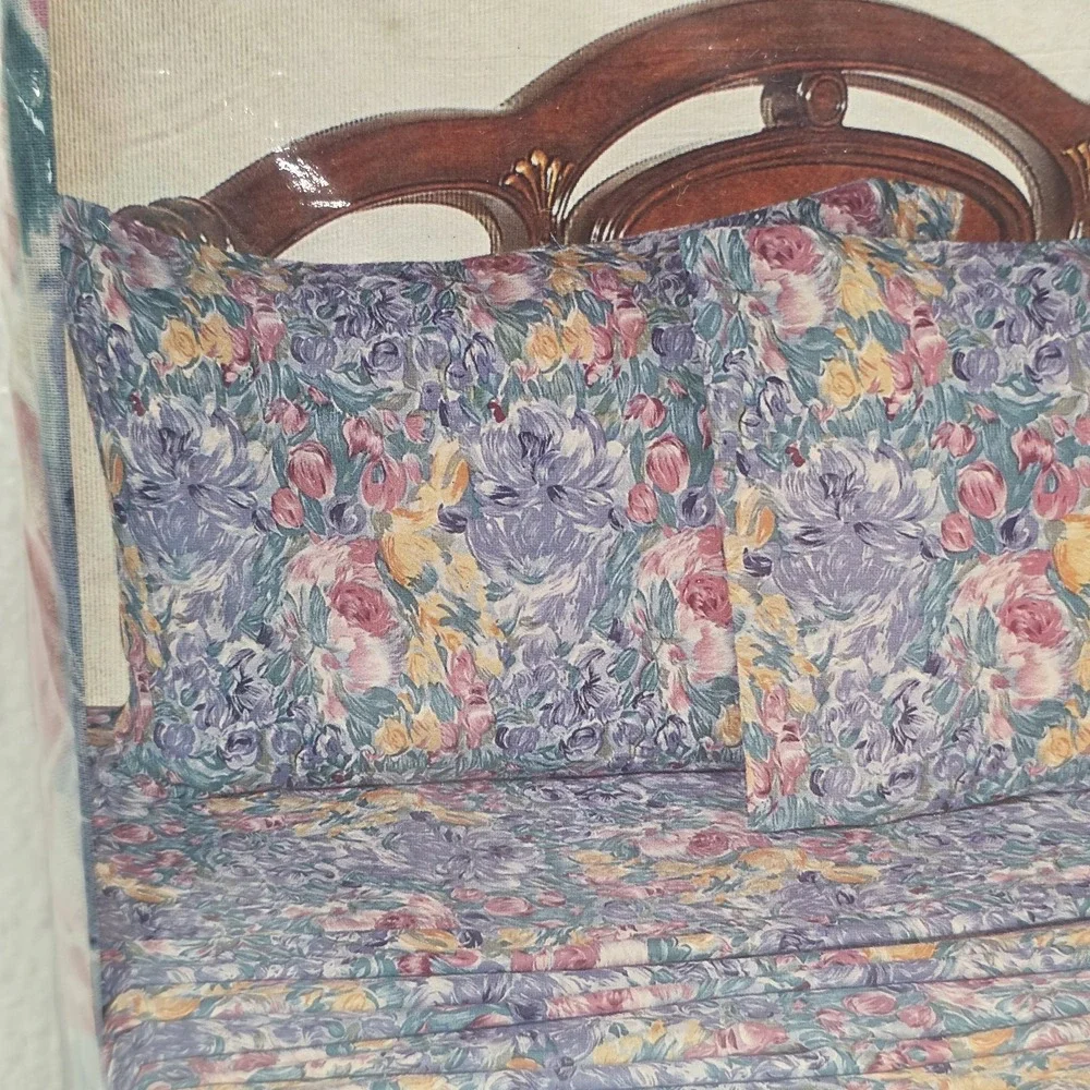 Vintage 90s Signature Pastel Floral 4 Piece Full Bed Set Deep PocketFitted